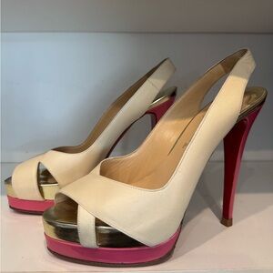 Christian Louboutin cream leather & pink platform and heel Size 38.